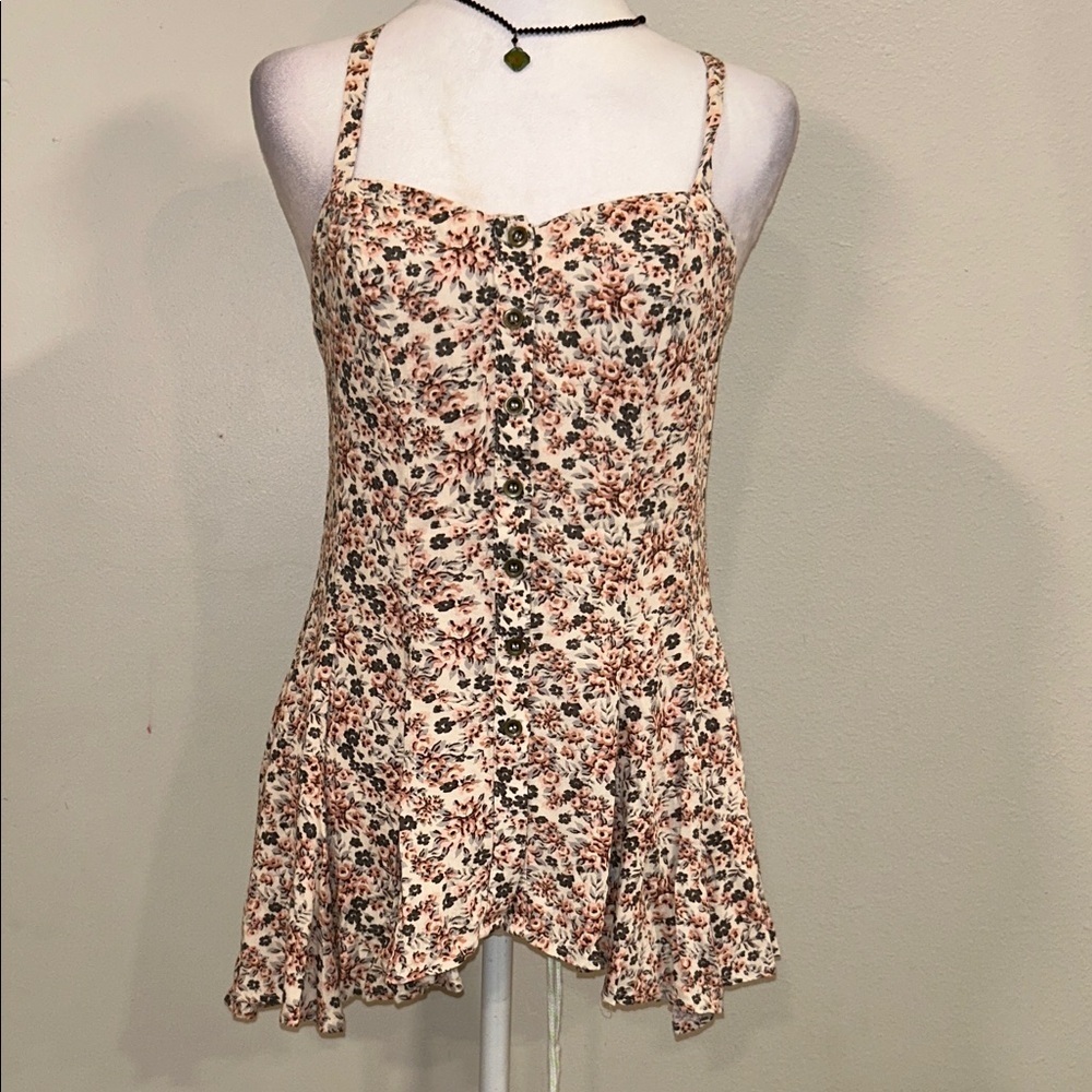 Free People XS Floral Print Button Up Swing Top Blouse Boho Print Women's Top - Picture 3 of 9